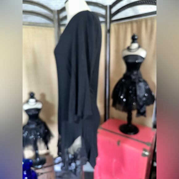 Origami Black Spandex Polyester Cotton Dress Lace Hemline Size Small - Picture 6 of 12